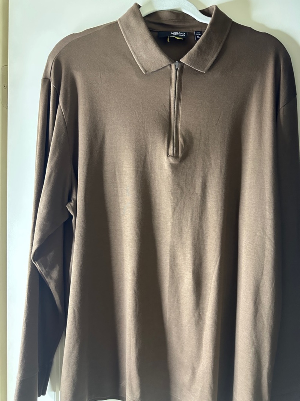 Murano Liquid Luxury Men's Brown Long-Sleeve Zip Polo